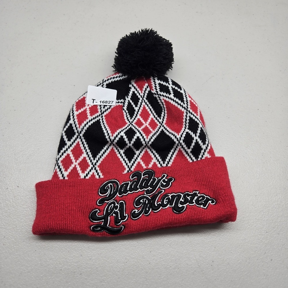 Suicide Squad Unisex Beanie ONE SIZE Red Pom Logo Embroidered Daddys Lil Monster